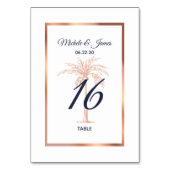 Navy Blue Roos Gold Copper Palm Tree Weddenschap Kaart (Voorkant)