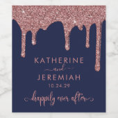 Navy Blue Roos Gold Driving Glitter Wedding Wijn Etiket (Enkel label)