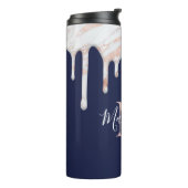 Navy Blue Roos Gold Driving Marble Monogram Thermosbeker (Gedraaid links)