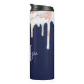 Navy Blue Roos Gold Driving Marble Monogram Thermosbeker (Geroteerd rechts)