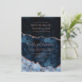 Navy Blue Roos Gold Foil Agate Wedding Invitations Save The Date (Staand voorkant)