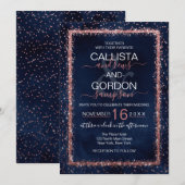 Navy Blue Roos Gold-geprinte Confetti bruiloft Kaart (Voorkant / Achterkant)