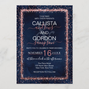 Navy Blue Roos Gold-geprinte Confetti bruiloft Kaart