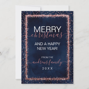 Navy Blue Roos Gold geprinte Confetti kerst Feestdagenkaart