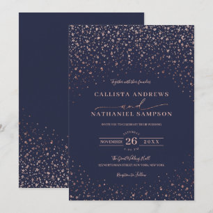 Navy Blue Roos Gold Glitter Confetti Wedding Kaart