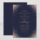 Navy Blue Roos Gold Glitter Confetti Wedding Kaart (Voorkant / Achterkant)