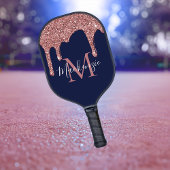 Navy Blue Roos Gold Glitter Driemonogram Pickleball Paddle