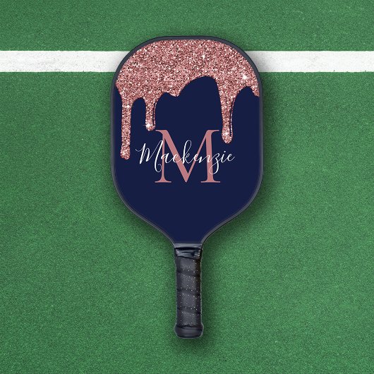 Navy Blue Roos Gold Glitter Driemonogram Pickleball Paddle