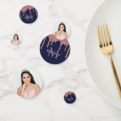 Navy Blue Roos Gold Glitter Drips Verjaardag Confetti (Groep)