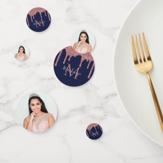 Navy Blue Roos Gold Glitter Drips Verjaardag Confetti (Groep)