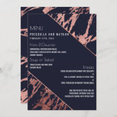 Navy Blue Roos Gold Marble Diagonaal Wedding Menu (Voorkant / Achterkant)