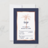 Navy Blue Roos Gold Palm Tree Beach Weddenschap RSVP Kaartje (Voorkant)