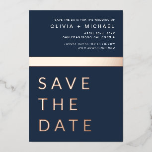 Navy Blue Roos Gold Save the Date Elegant Folie Uitnodiging