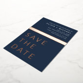 Navy Blue Roos Gold Save the Date Elegant Folie Uitnodiging (Gedraaid)