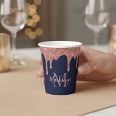Navy Blue Roos Gold Sparkle Glitter Driemonogram Papieren Bekers