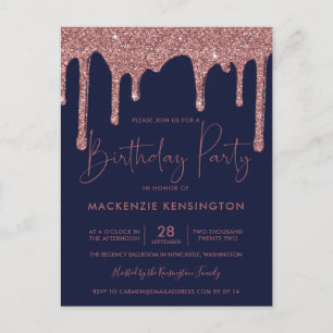 Navy Blue Roos Gold Sparkle Glitter Drift Birthday Briefkaart