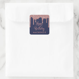 Navy Blue Roos Gold Sparkle Glitter Drift Birthday Vierkante Sticker