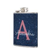 Navy Blue & Roos Gold Sparkle Monogram Initiaal Heupfles (Links)