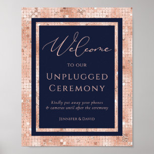 Navy Blue Roos Gold Unplugged Ceremony Sign Poster