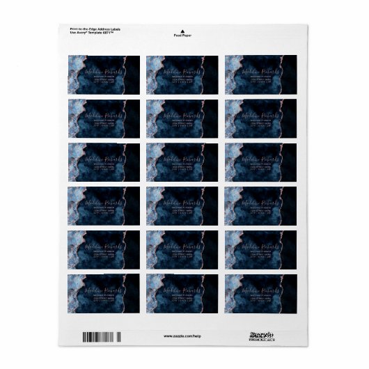 Navy Blue Roos Gold Waterverf Marble Agate Gilded Etiket (Full Sheet)