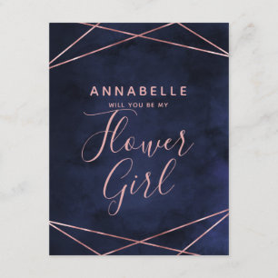 Navy Blue & Roos Gold wordt mijn Bloemenmeisje Kaart