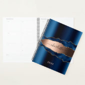 Navy Blue roos gouden agaat marmeren naam 2025 Planner (Display)