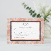 Navy Blue Roos Gouden Glitter Bruiloft RSVP Kaarte (Staand voorkant)