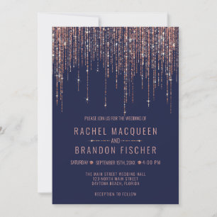 Navy Blue Roos Gouden Glitter Fringe Gordijn Weddi Kaart