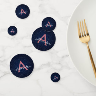 Navy Blue - Roos Gouden Glitter Sparkle Monogram Confetti