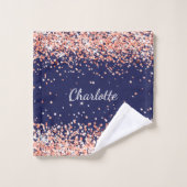 Navy blue roos goudglitter-meisje naam bad handdoek (Wasdoekje)