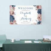 Navy Blue Roos Mauve Waterverf Wedding Backdrop Spandoek (Beurs)