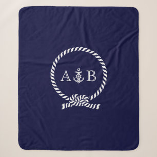 Navy Blue Rope en Anker Monogrammed Sherpa Deken