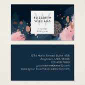 Navy Blue Rose Gold Monogram Business Card (Devant & derrière)