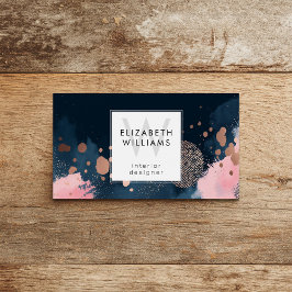 Navy Blue Rose Gold Monogram Business Card Visitekaartje