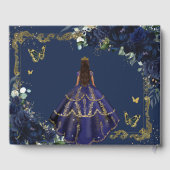 Navy Blue Roses Floral Princess Gold Quinceanera Gastenboek (Achterkant)
