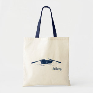 Navy Blue Rowboat Grafisch gepersonaliseerd Tote Bag