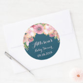 Navy Blue Roze Bloemen Baby shower Label (Envelop)