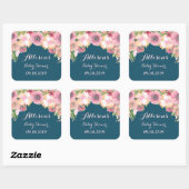 Navy Blue Roze Bloemen Baby shower Label (Vel)