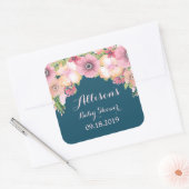 Navy Blue Roze Bloemen Baby shower Label (Envelop)