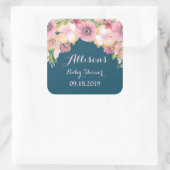 Navy Blue Roze Bloemen Baby shower Label (Tas)