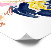 Navy blue roze gele communiqué welkomstteken poster (Hoek)