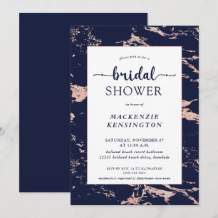 Navy Blue Roze Rose Gold Foil Marble Vrijgezellenf Kaart