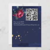 Navy blue roze rozen bruiloft sjabloon kaart (Achterkant)