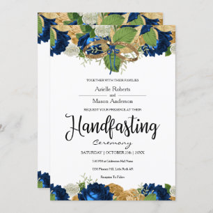 Navy Blue Rozen Boho Gold Handfasting Kaart