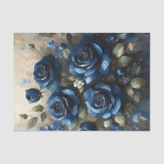 Navy Blue Rozen met Gold Impressionist Decoupage Tissuepapier (Voorkant)