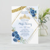 Navy Blue Rozen Mis Quince-uitnodiging Kaart (Staand voorkant)