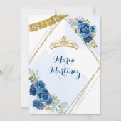 Navy Blue Rozen Mis Quince-uitnodiging Kaart (Achterkant)