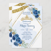 Navy Blue Rozen Mis Quince-uitnodiging