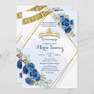 Navy Blue Rozen Mis Quince-uitnodiging Kaart