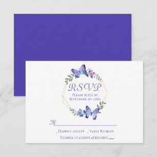 Navy Blue RSVP Butterfly Floral Wreath Weddenschap Kaart